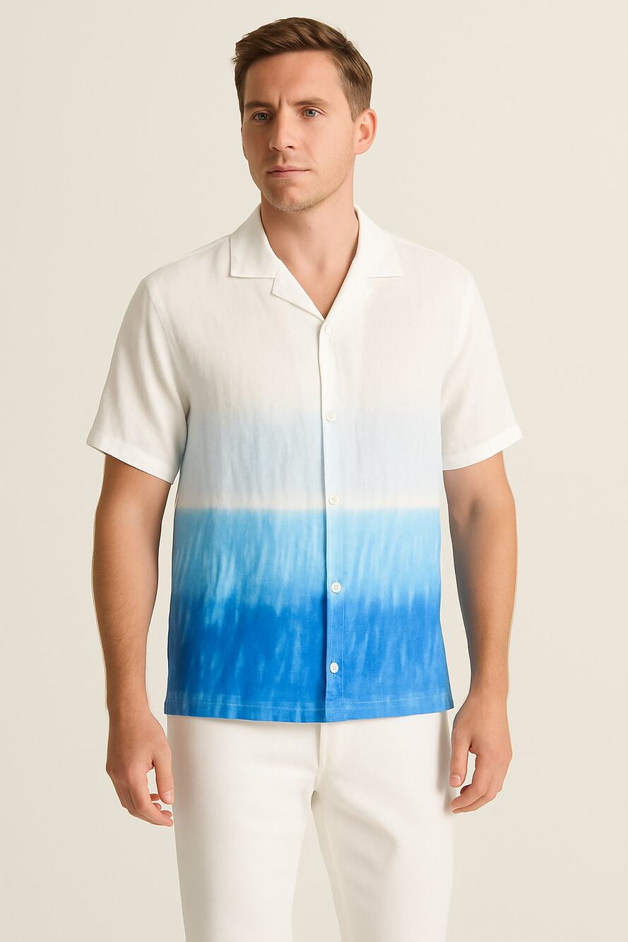Bloomingdales Linen Tie Dyed Ombré Stripe  Button Down Camp Nautical Shirt XL